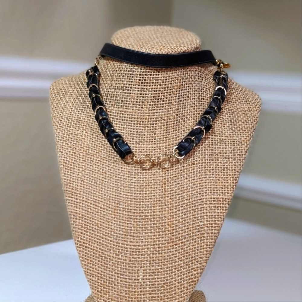 2 Piece Black and Gold Choker and Adjustable Necklace Set